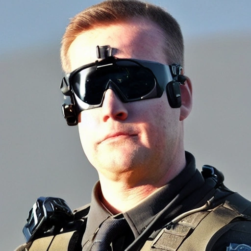 hawk as special agent with dark googles, weapons, handsfree, Trippy