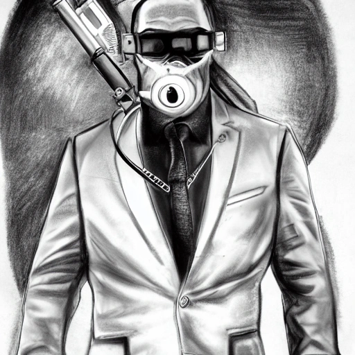 hawk as special agent with dark googles, weapons, handsfree,  Pencil Sketch