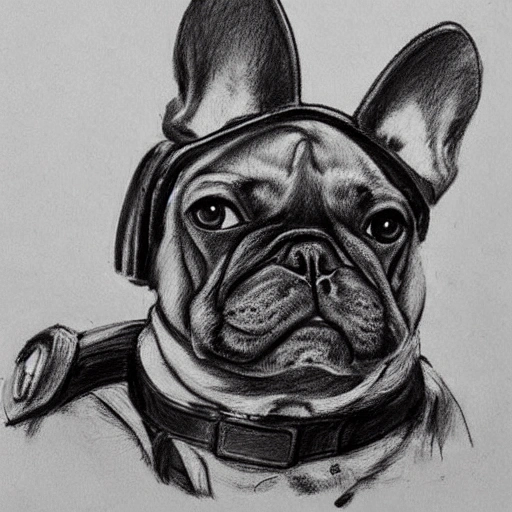 french bulldog as soldier, helmet, rifle, bad mood,, Pencil Sketch