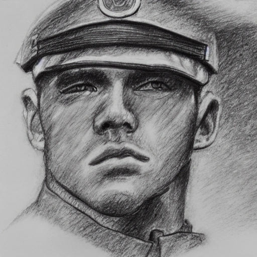 man as military intelligence soldier, field, weaponry, , Pencil Sketch