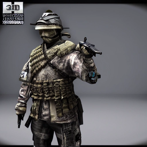 samurai as call of duty soldier,  3D