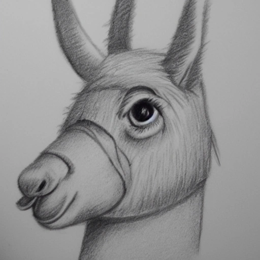 three cartoon characters a llama , pencil sketch

