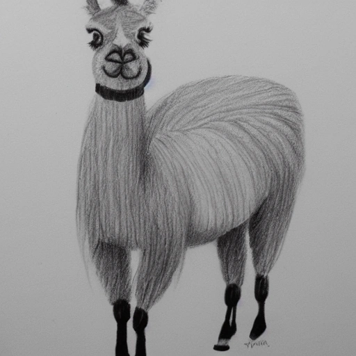 three cartoon characters a llama , pencil sketch

