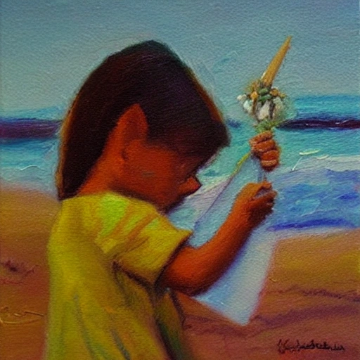 Cosiendo la vela, Oil Painting, impressionism