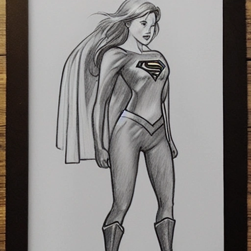 supergirl pulling open her shirt, Pencil Sketch