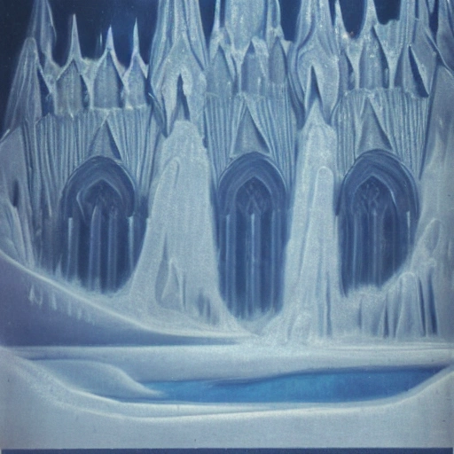 landscape futurist of a huge, frozen with waterfal ice , psychedelic gothic cathedral