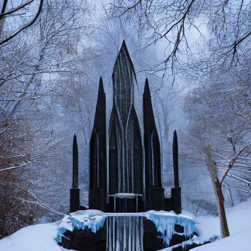 gothic cathedra  futurist of a huge, frozen with waterfal ice 