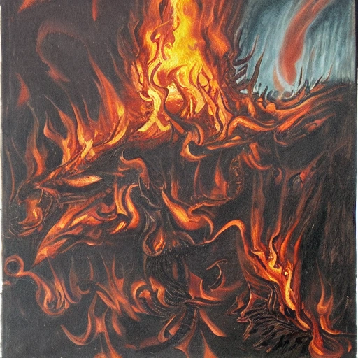 drawing of dante's inferno, flames, fire, Oil Painting