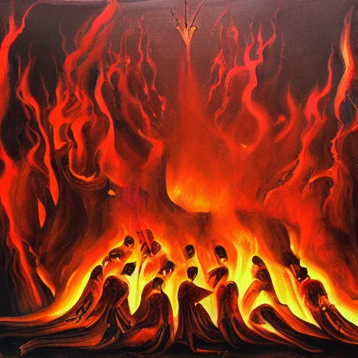 dante's inferno painting, flames, fire, screaming, horror, apocalypse, sharp lines, in 4k, , Oil Painting