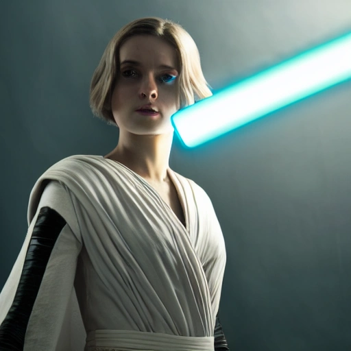 8k，a young beautiful woman, ues the force, high quality, lightsaber
