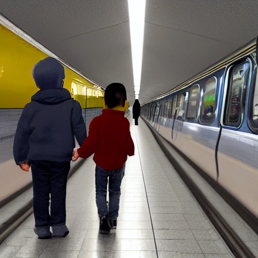 niño con su madre en metro de santiago, 3D