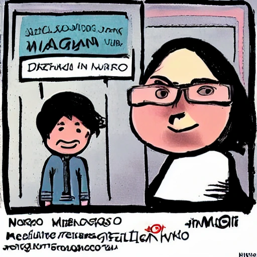 niño con su madre en metro de santiago, Cartoon