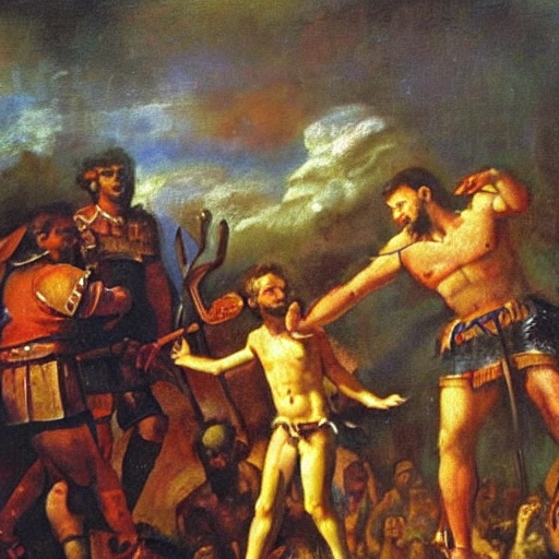 draw david defeating goliath, Oil Painting