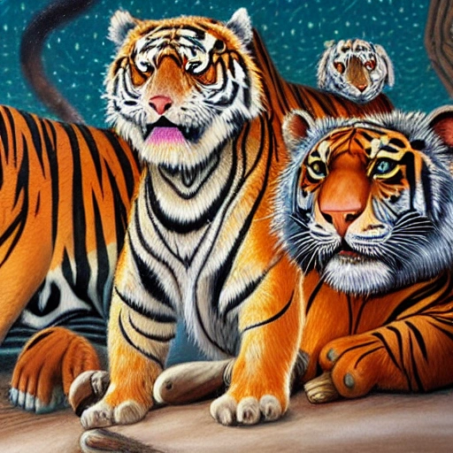 a painting of a old wise man sitting in front of a group of animals: Cobra, Dog, Tiger. Colored pencil art on paper, Frost Spirit Bird, highly detailed, artstation, MasterPiece, Award-Winning, Caran d'Ache Luminance