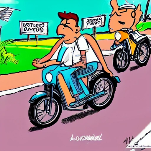 Llevando gas a domicilio en motocicleta , Cartoon