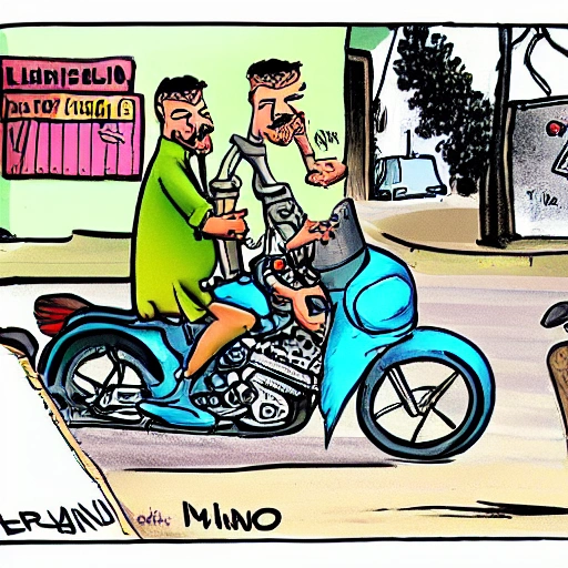 Llevando cilindro de gas a domicilio en motocicleta , Cartoon