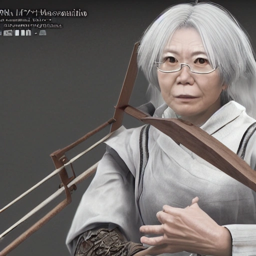 3D RPG Wide angle shot, full-body image of an older Japanese woman who looks like Miyuki Takahashi, masterpiece, Ultra Detailed, Hyper-realistic, white background, character concept art by Dark Souls.