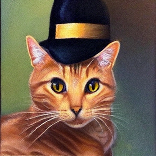 retrato realista de un gato con un sombreo
