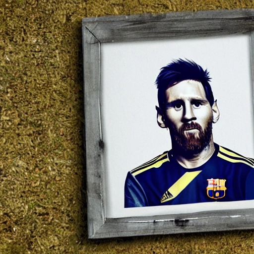 Messi, foto retrato, villano, sin distorsión, con una capa, con un paisaje de guerra