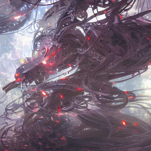 Award-winning, 4K digital painting in the style of Yoshitaka Amano. Detailed and intricate depiction of aN IA BOX, masterfully capturing the chaos and drama of the scene. Beautiful lighting and cinematic composition make this piece a true masterpiece, trending on artstation. 