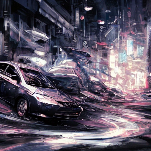 Award-winning, 4K digital painting in the style of Yoshitaka Amano. Detailed and intricate depiction of a toyota corolla, masterfully capturing the chaos and drama of the scene. Beautiful lighting and cinematic composition make this piece a true masterpiece, trending on artstation. 