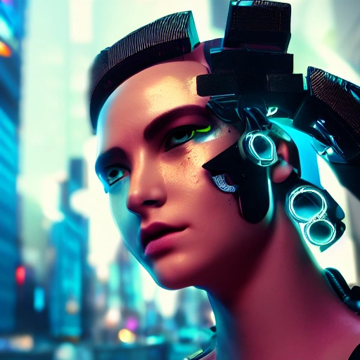 side close up portrait of 1 cyberpunk girl, detailed face, spotlight, cyberpunk city, wired, multicolored, vibrant high contrast, hyperrealistic, photografic, 8k, epic ambient light, octane render