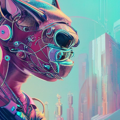 portrait painting of a cyberpunk cat - headed cyborg, sharp focus, award - winning, trending on artstation, masterpiece, highly detailed, intricate. art by josan gonzales and moebius and deathburger, 3D