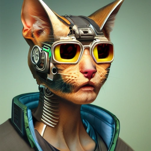 portrait painting of a cyberpunk cat - headed cyborg, sharp focus, , octane render, hyperrealistic, award - winning, trending on artstation, masterpiece, highly detailed, intricate. art by josan gonzales and moebius and deathburger, 3D