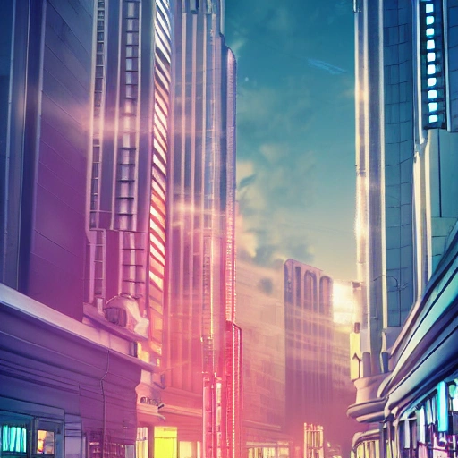 art deco city street retrofuturistic skyscrapers steam vibrant colors ultra realistic style. cinematic volumetric lightning, golden lightning, octane render, trending in artstation, 32k, 3d, spot light, color balance, white balance, dark balance, beautiful city, epic