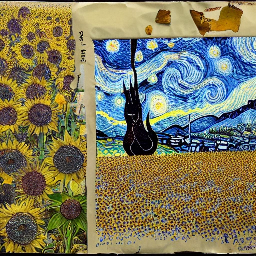 Starry Night,
Sunflowers,
The Potato Eaters,
Almond Blossom,
Wheat Field with Crows,
The Bedroom,
Irises,
Café Terrace at Night,
The Yellow House,
Self-Portrait with Bandaged Ear,
The Sower,
Olive Trees with the Alpilles in the Background,
Blossoming Chestnut Branches,
Portrait of Dr. Gachet,
L'Arlesienne,
The Harvest,
The Zouave,
The Night Café,
The Red Vineyard,
The Olive Grove,
3D