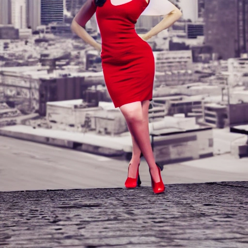 Sesión fotográfica hyperrealista de una mujer con vestido rojo en una ciudad llena de hermosa arquitectura gótica contemporánea, dinujo realista y render 8k
, 3D