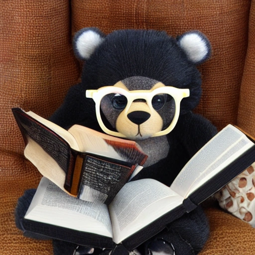 bear, glasses, smart, lively, cuddly, little, reading

