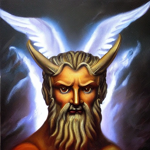 , Oil Painting, 3D zeus with demon face