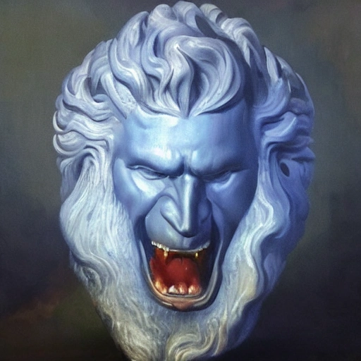 , Oil Painting, 3D zeus with demon face