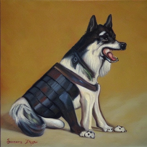 , Oil Painting, samurai dog