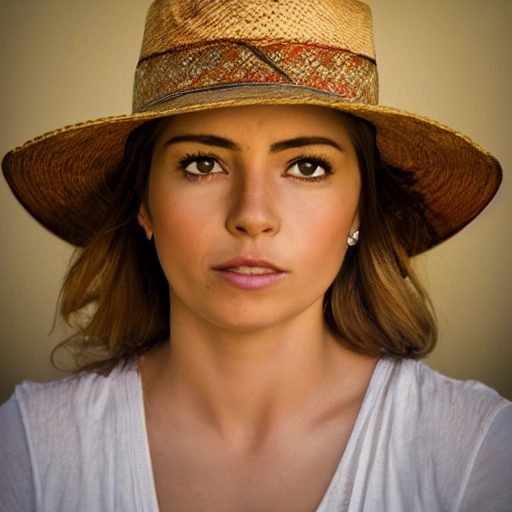 rostro femenino, rubia, ojos claros, retrato, sombrero mexicano ,pistola ,