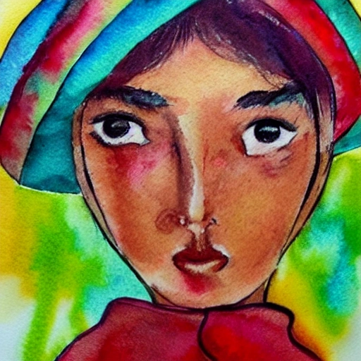 rostro femenino, morena, ojos claros, retrato, sombrero mexicano ,pistola ,arma,, Water Color