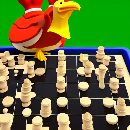 pollo jugando ajedrez, 3D, Cartoon