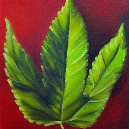 , Oil Painting canabis leaf  with smoke