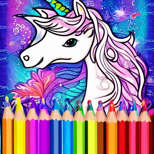 coloring book , unicorn and fairies, 4k