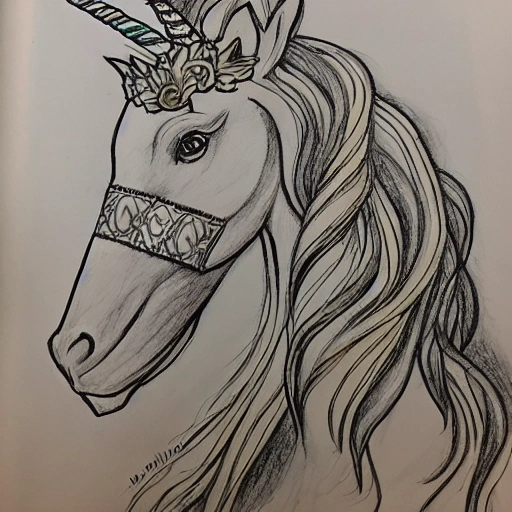 coloring book , unicorn and fairies, 4k, Pencil Sketch