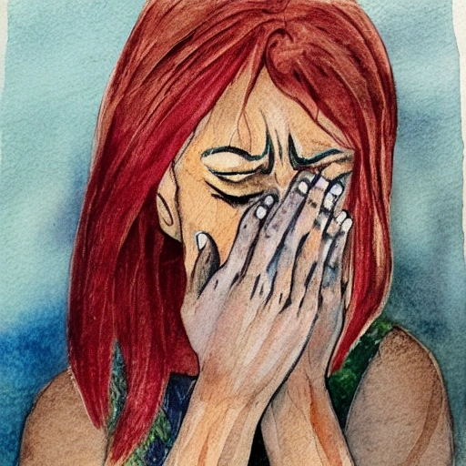 woman crying,, Water Color