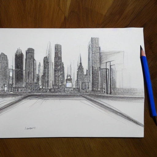 , Pencil Sketch tokio con edificios de noche