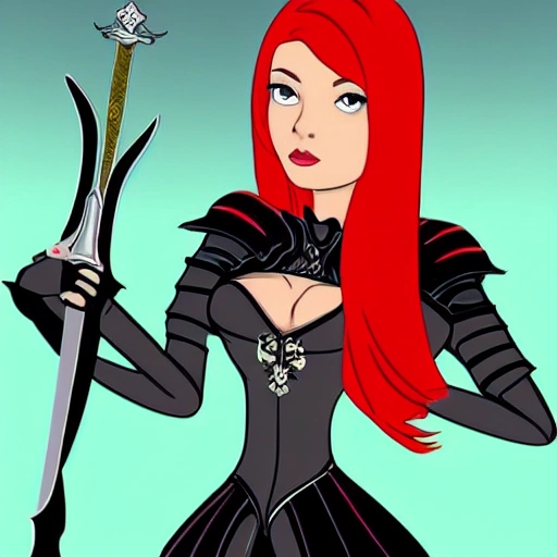 redhair beautifull women with a sword Cartoon