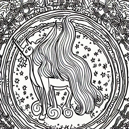 coloring book , unicorn , line art, simple,
 page, for kids