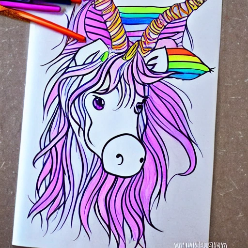 easy coloring book , unicorn ,  simple,
 page, for kids