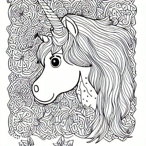 easy coloring book , unicorn ,  simple,
 page