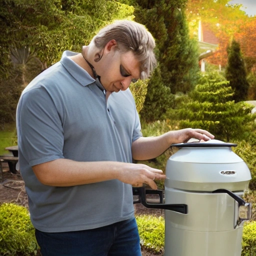 person turning on a propane patio heater, realistic style, type of photography, 600px wide by 800px high