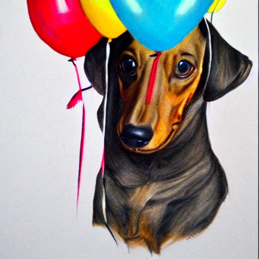 Dachshund with balloons, Pencil Sketch