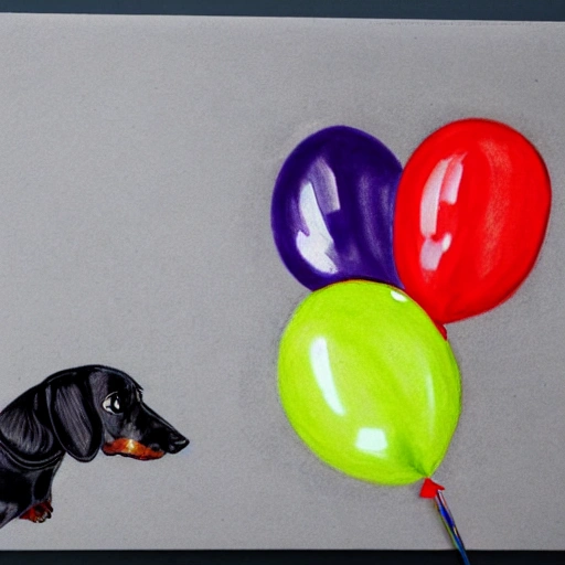 Dachshund with balloons, Pencil Sketch, 3D